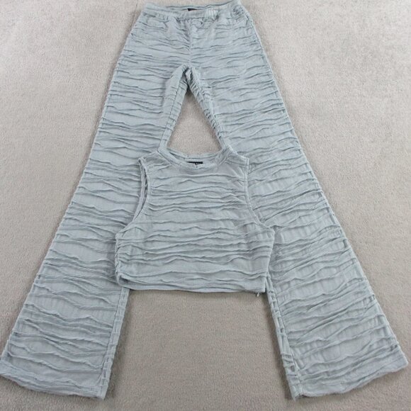 White Fox Boutique Pants - White Fox Boutique Outfit Set Womens Small Blue Pants Crop Tank Textured Flared